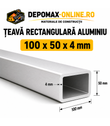 Teava rectangulara aluminiu 100 x 50 x 4 mm, 6 metri (EN AW-6060)